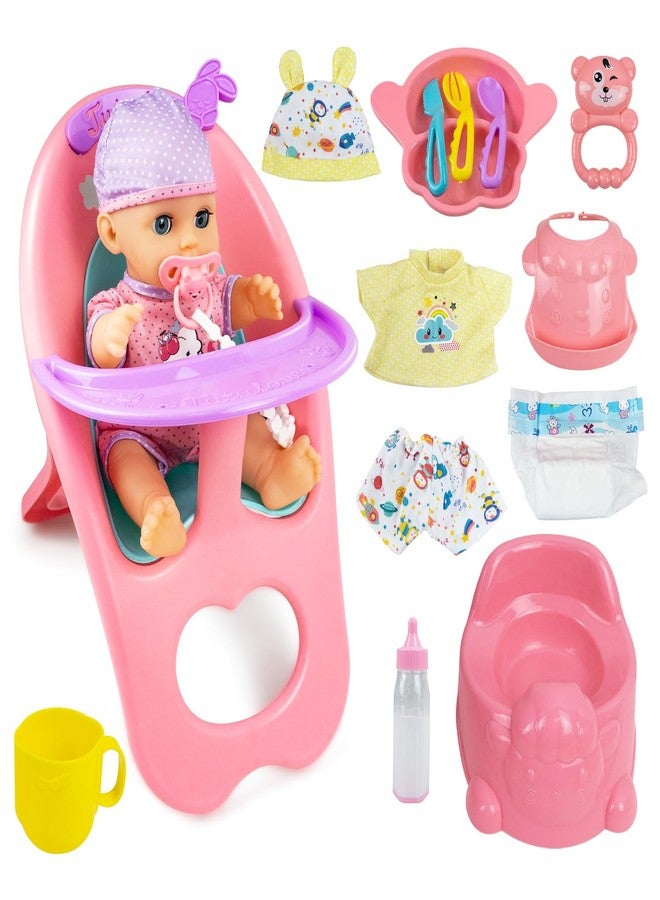 RedCrab Baby Doll Toys Set, Newborn Dolls PlaySet with High Chair Stroller Feeding ,Tableware Set and Doll Clothes Accessories, 15+ pcs Toddler Pretend Play Gift Toys for Girls - 12" Dolls - Image 1